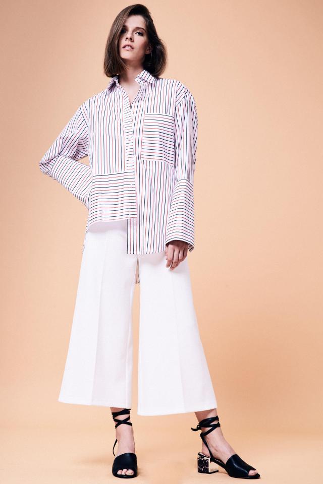  Stripe shirt, £65, Topshop; culottes, £19.99, New Look;