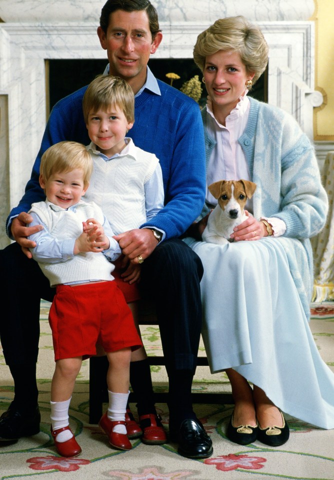 Prince Harry, aged two, poses for a portrait with brother William and his parents, Charles and Diana