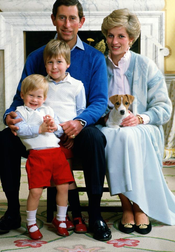  Prince Harry, aged two, poses for a portrait with brother William and his parents, Charles and Diana