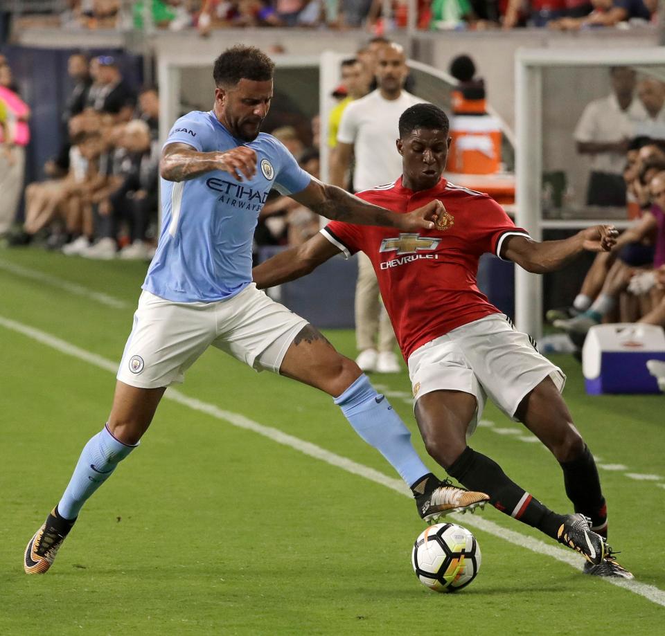  Marcus Rashford takes on City's new right back Kyle Walker