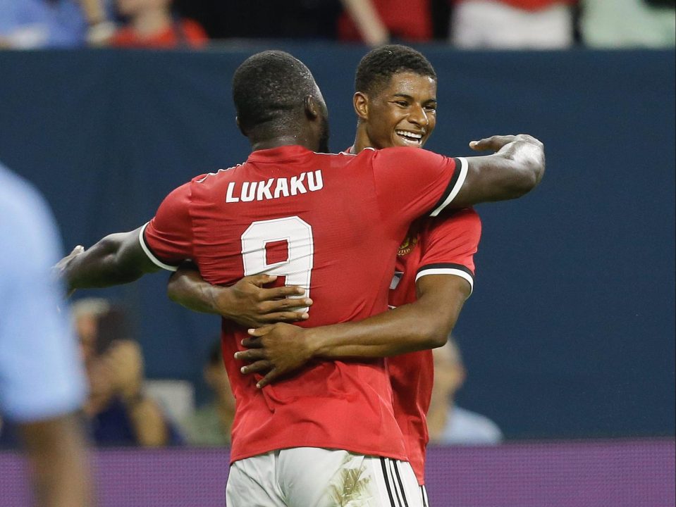  Romelu Lukaku and Marcus Rashford celebrate after both scoring in Houston