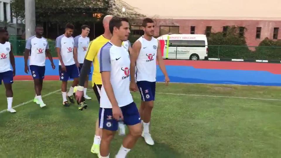 Morata linked up with his new teammates in Singapore on Sunday morning