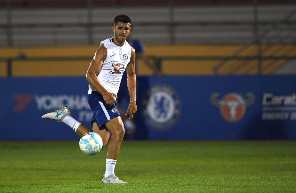 Alvaro Morata runs on to a ball during Chelsea's pre-season training session