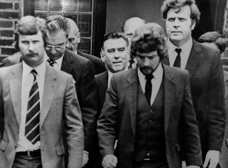 Reggie Kray, centre, pictured after being let out of jail for his mother’s funeral in 1982