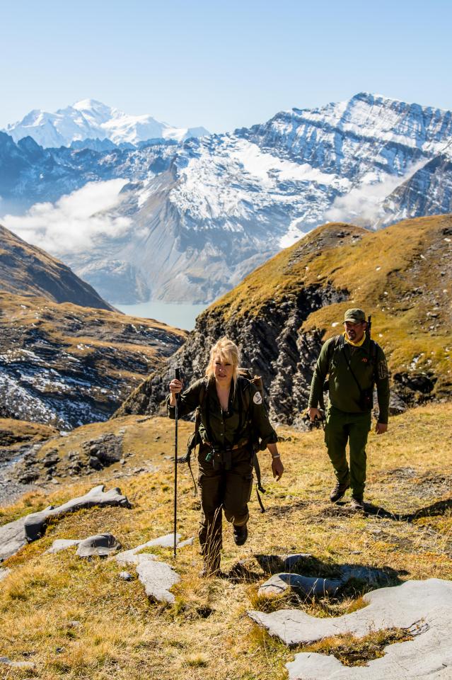  Olivia and husband Tom on an Alpine hunt in Switzerland