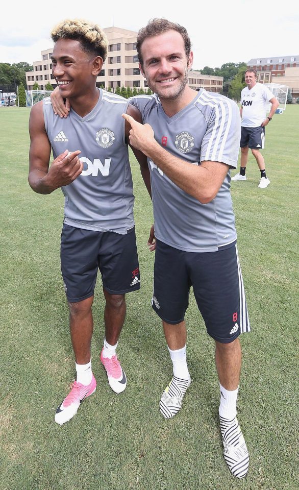  Juan Mata looked to be enjoying his time with team-mate Demetri Mitchell in the US