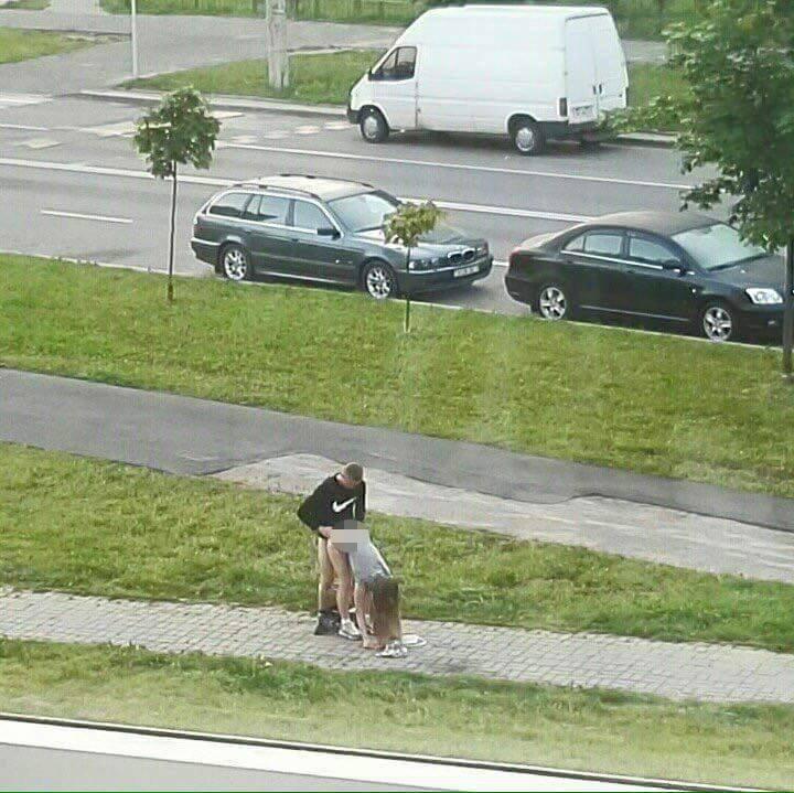  The side of a road was this couple's location of choice