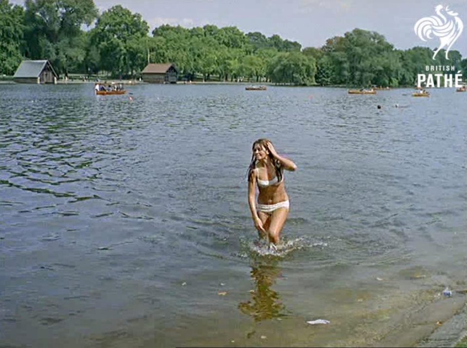  The vintage clip started with Caroline emerging from the Serpentine Lake in the park