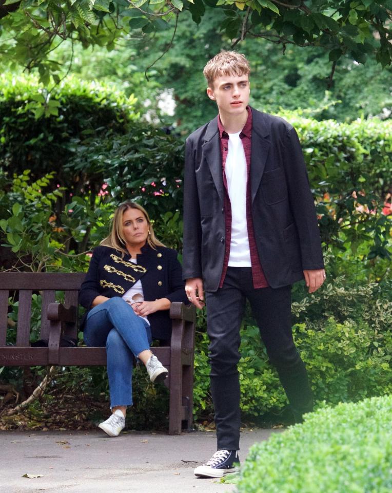  Patsy Kensit snapped filming in a London park with her son Lennon Gallagher