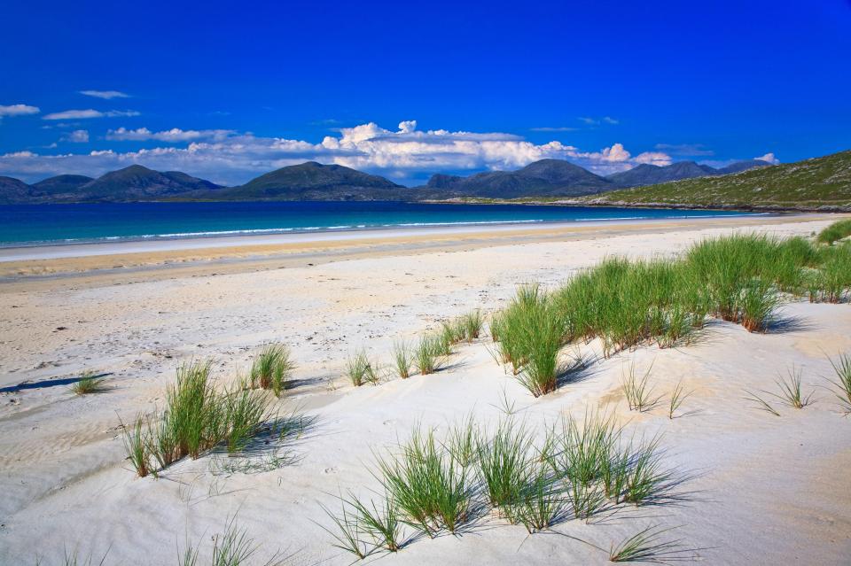 Luskentyre beach can be found on the Isle of Harris in the Outer Hebrides in Scotland