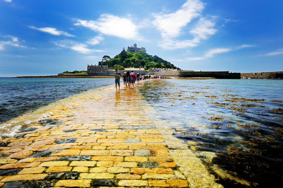 St Michael's Mount can only be reached by foot from mainland Cornwall when the tide is out 