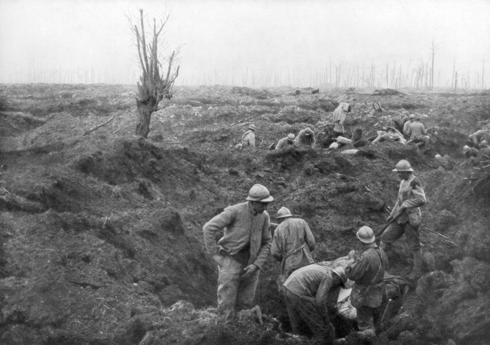  Belgian allies scramble to dig fresh trenches during a pause in the German artillery fire on 31 July 1917 - the day the battle of Passchendaele began