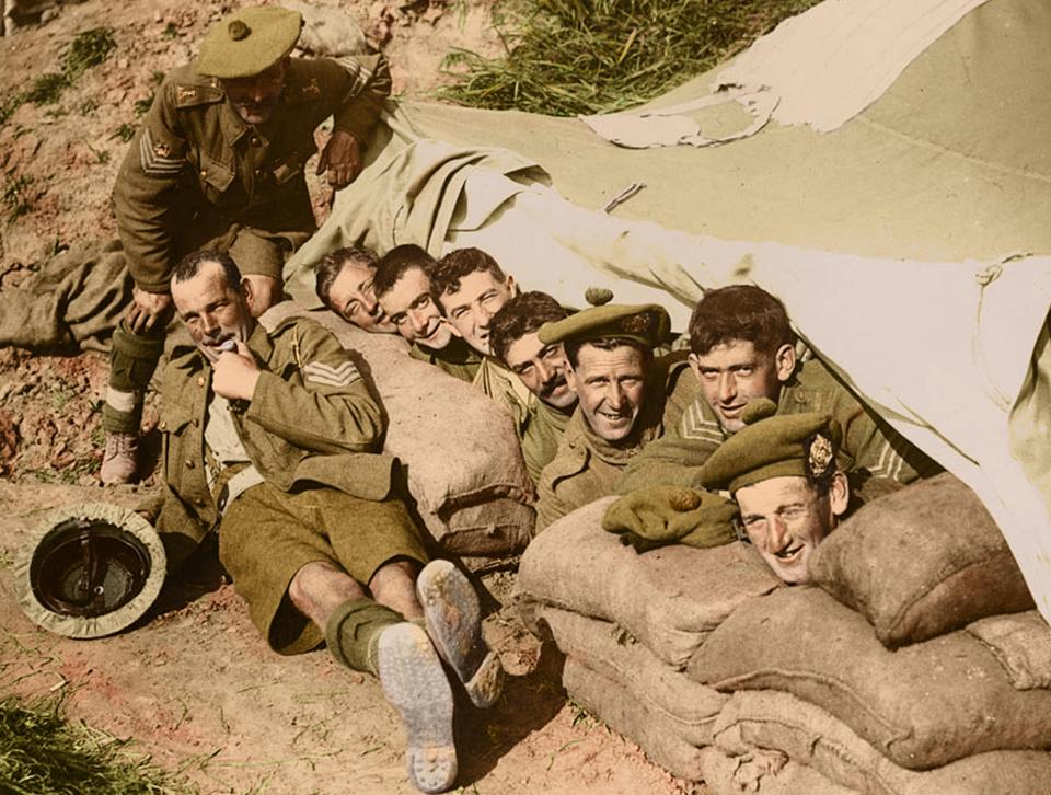  British troops lark about during a good spell at Passchendaele. Such fortunate conditions were short-lived