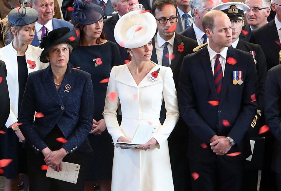  Prime Minister Theresa May, the Duchess of Cambridge and the Duke of Cambridge at the commemoration marking the centenary of the beginning of Passchendaele yesterday