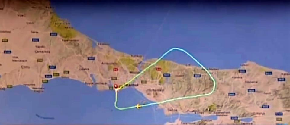  The route the plane took when it returned to Istanbul