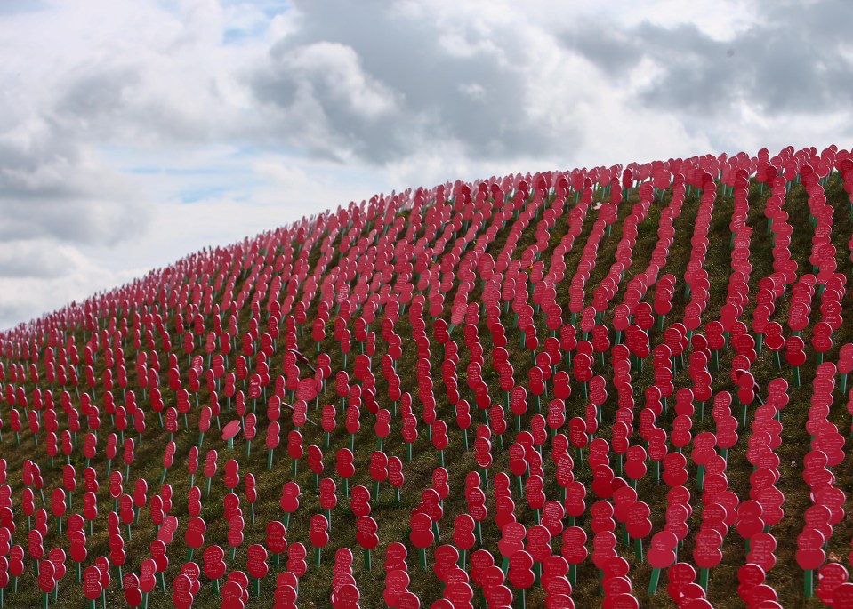 A sea of memorial poppies at Tyne Cot cemetery, Ypres, today