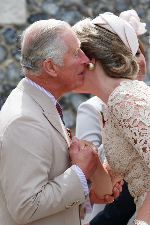 Charles greets Queen Mathilde of Belgium