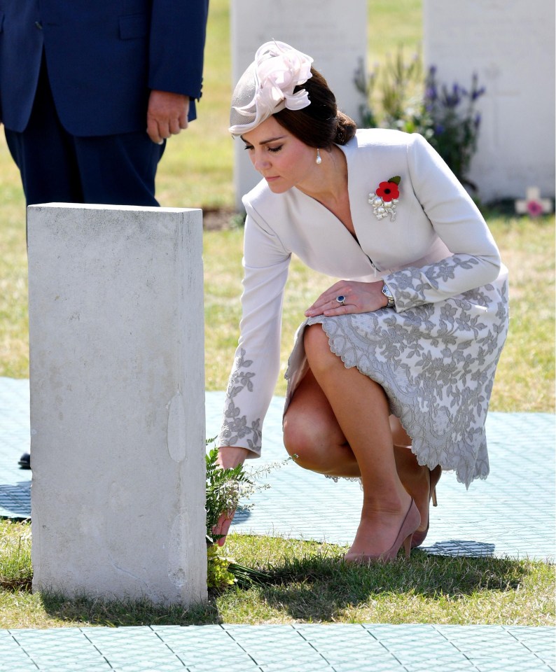 The Duchess of Cambridge lays a wreath during the commemorations at Tyne Cot cemetery today