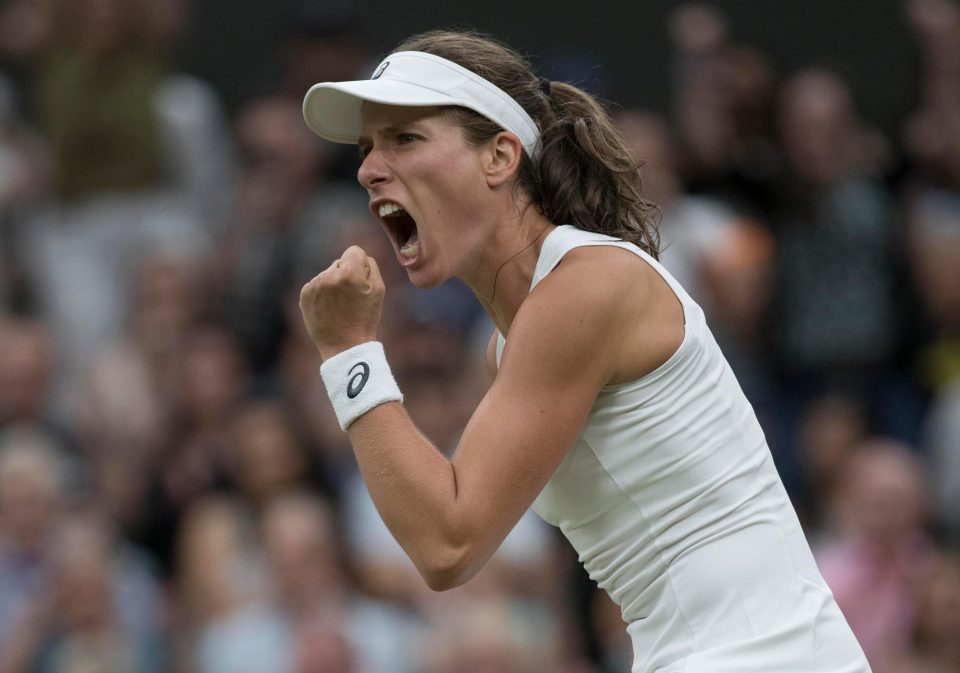 Jo Konta lets out a roar as she b0oked a place in the Wimbledon semi-finals