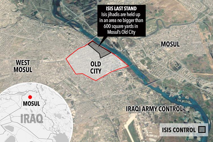  This map shows where ISIS were making their last stand in the Old City as it lost its grip on power