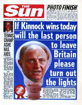  Thursday's Arsenal exodus back page echoes The Sun’s iconic front page of April 9, 1992 which helped swing the General Election in favour of the Tories