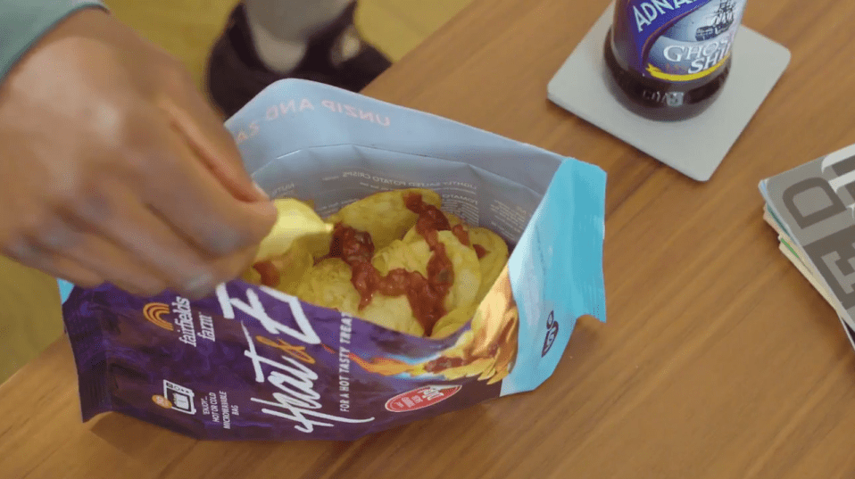  The crisps come with a dip which can be drizzled over the potato snacks or used for dunking