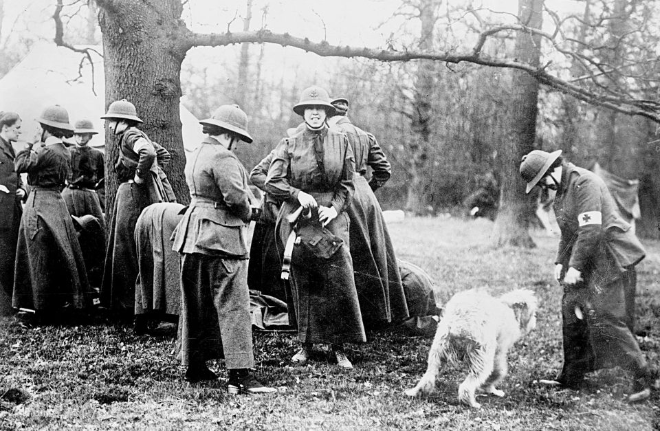  The women's Sick and Wounded Convoy Corps training in England in 1912. The group was set up by Mabel St Clair Stobart.