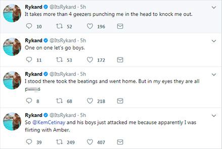  Rykard took to Twitter to put forward his side of the story