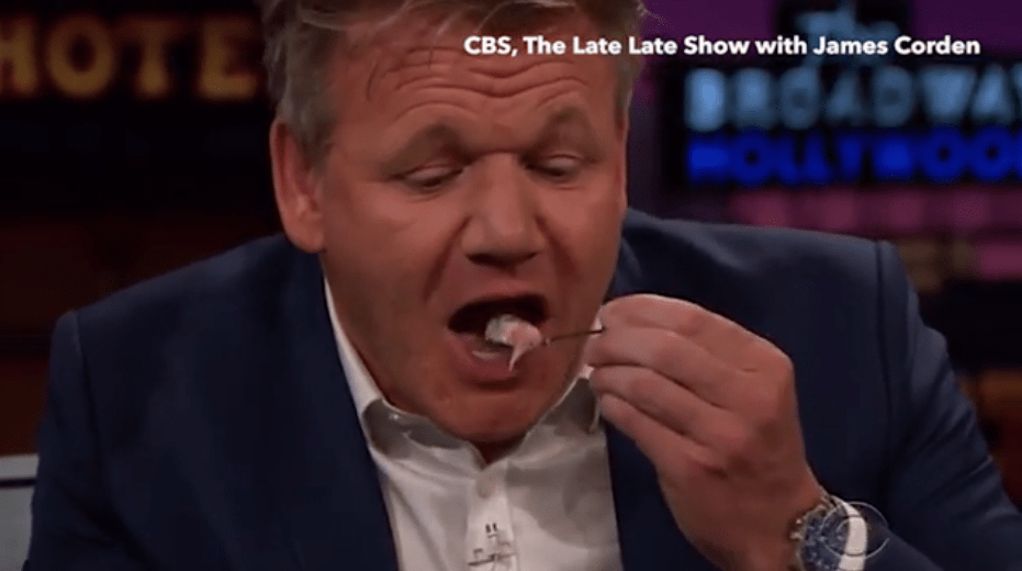  James Corden got his revenge on Gordon Ramsay, seven years after the celebrity chef made him eat a fish eye