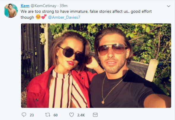  Kem Cetinay shared a snap of him and Amber and said they are 'too strong' to let false stories affect us