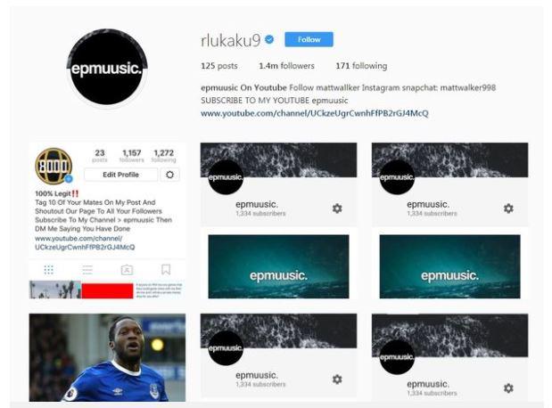  Lukaku's page had numerous posts about 'epmuusic'