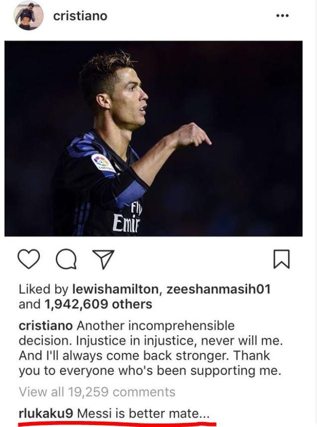  Romelu Lukaku appeared to troll Cristiano Ronaldo on Instagram