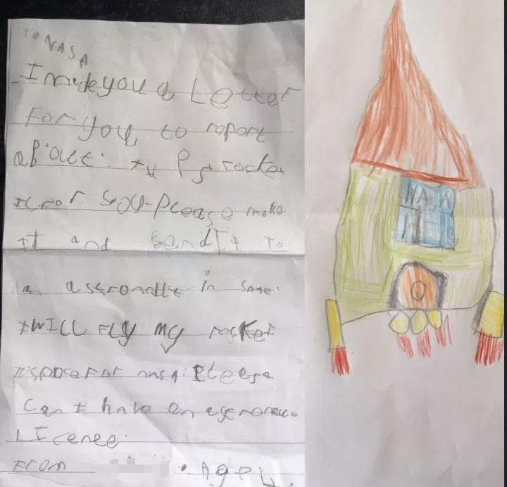  The letter and drawing sent to Nasa by four-year-old