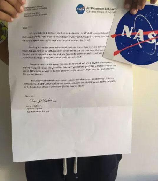  The American boffins wrote back to the budding astronaut encouraging him to keep up the good work