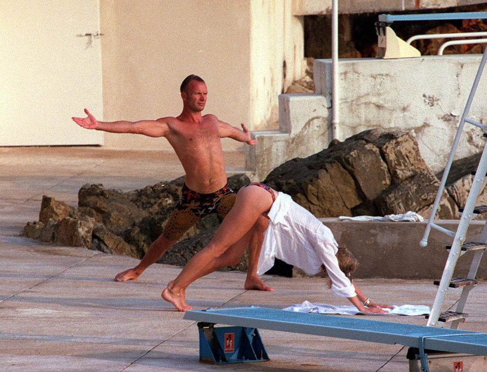  Sting and wife Trudie indulging in a spot of yoga on the French Riviera in 1993