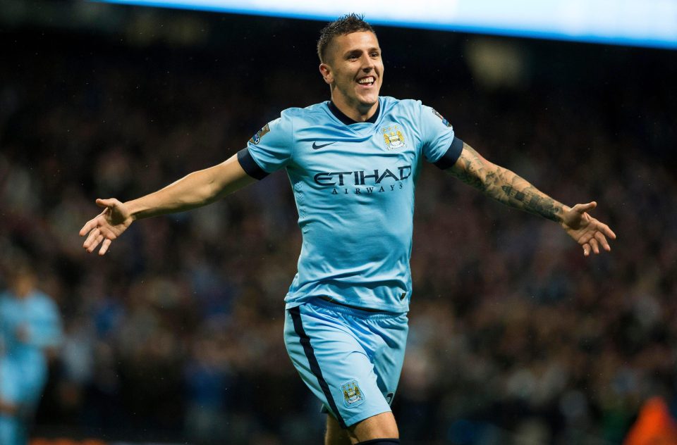  Stevan Jovetic enjoying a rare high moment while at Manchester City