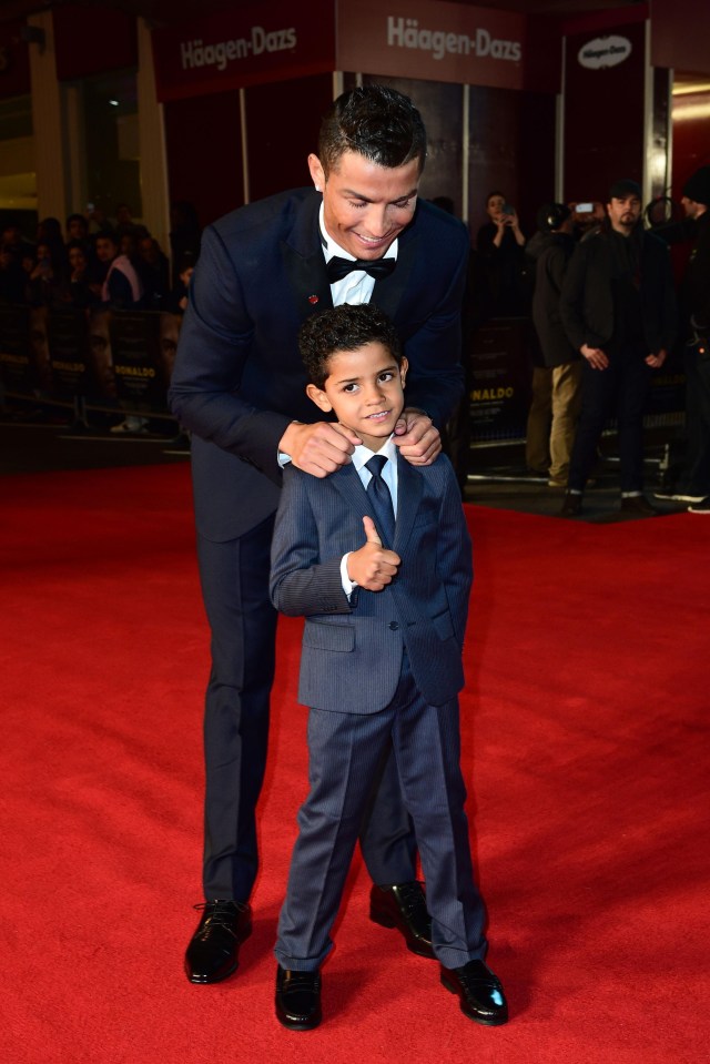 Cristiano Ronaldo posing with his son Cristiano Ronaldo Jr