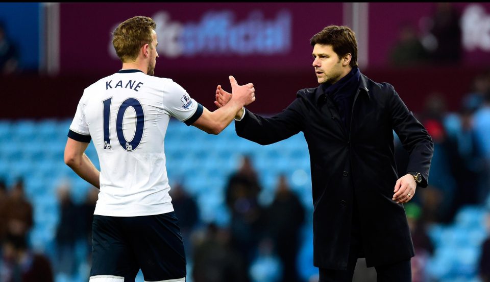  Pochettino shakes hands with Kane after victory in the Premier League against Aston Villa last term