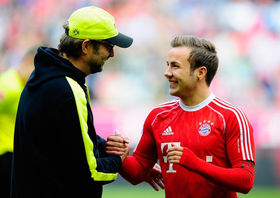  Mario Gotze with former manager Jurgen Klopp while at Bayern Munich