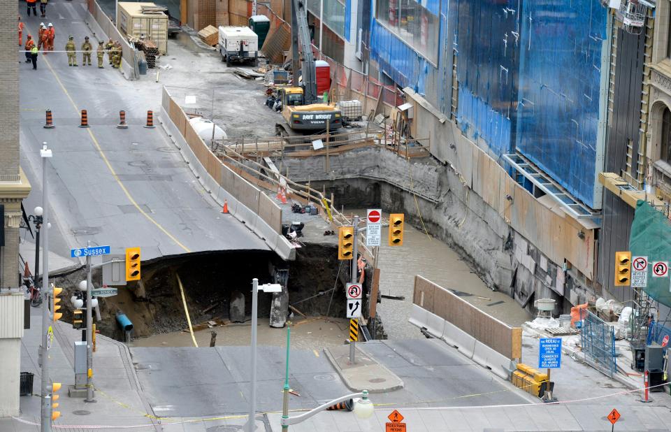  Water can be seen in this sinkhole which formed in Ottawa in 2016