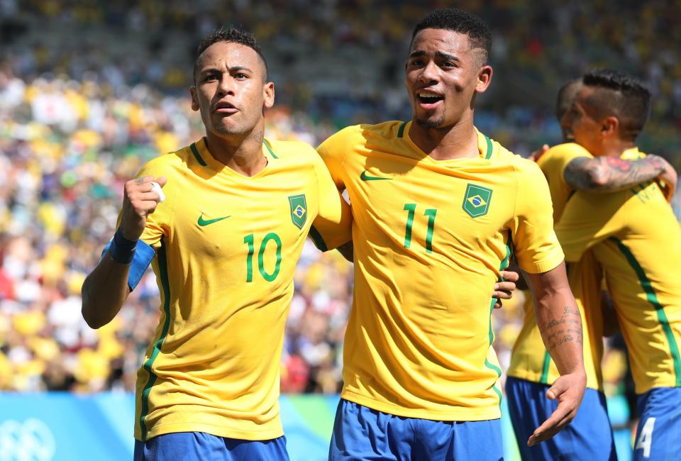  Neymar and Gabriel Jesus on the way to winning Olympic gold in Rio in 2016