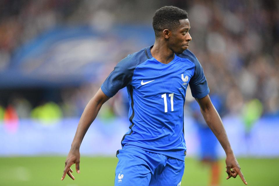  Ousmane Dembele celebrates a goal for France at Stade de France