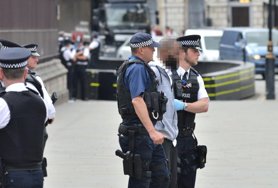  Eniola Mustafa Aminu, 27, was tasered by police near to the Carriage Gates entrance to the Palace of Westminster