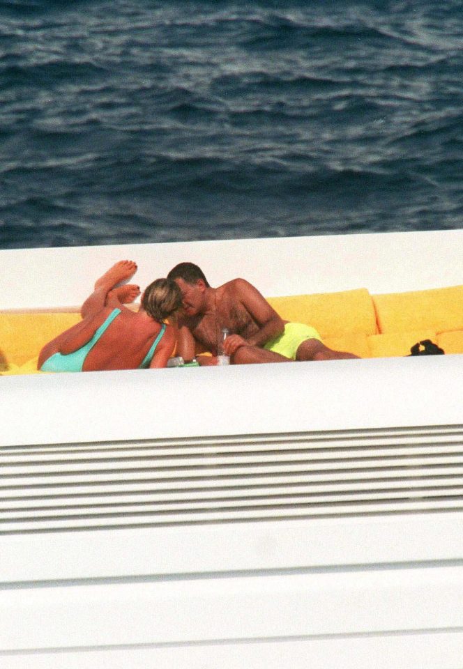 Diana and Dodi in St. Tropez on Dodi's yacht in 1997