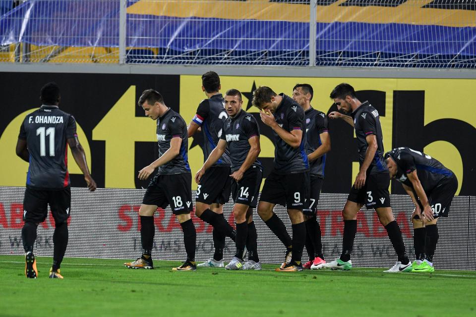  Hajduk Split celebrate scoring against Levski Sofia in a Europa League qualifier.