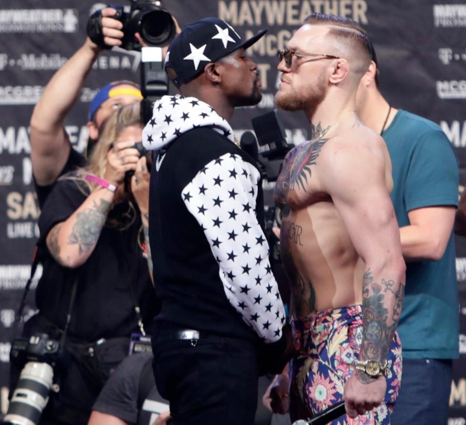  Floyd Mayweather Jr and Conor McGregor square up to each other ahead of their mega-money fight later this month