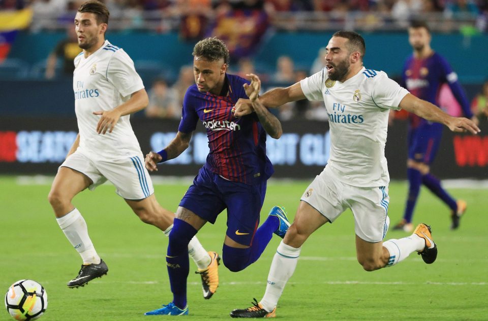  Neymar heads off Real Madrids Karim Benzema in the International Champions Cup in Miami