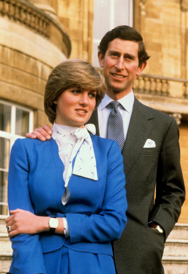  Charles and Diana pose on the grounds of Buckingham Palace after announcing their engagement, February 1981