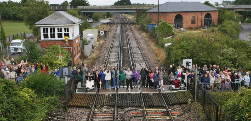  Local residents protesting about the proposed closure of the current crossing