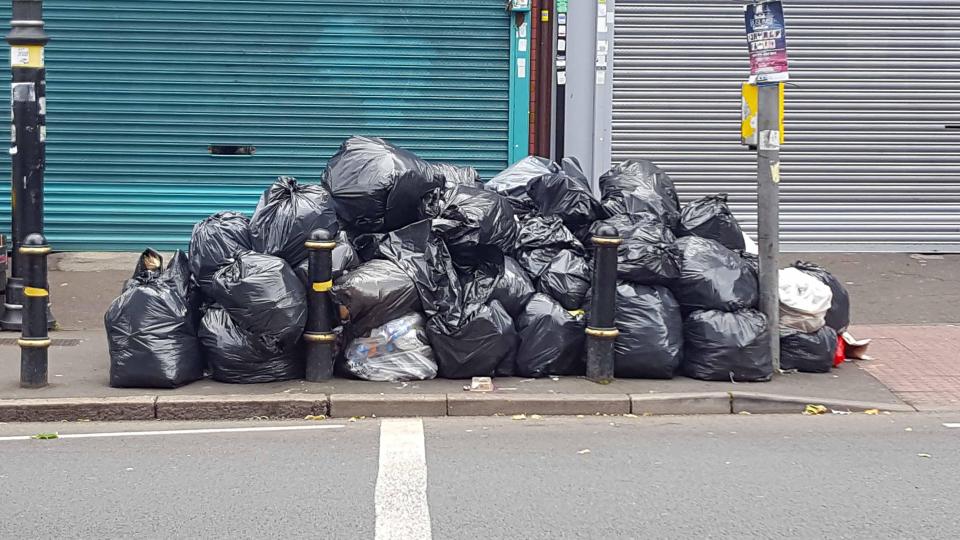  Piles of rubbish bags on the streets of Birmingham as bin strikes continue